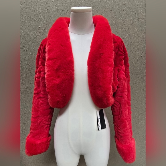 OnceFirst Jackets & Blazers - OnceFirst Chic Red Rosette Teddy Jacket